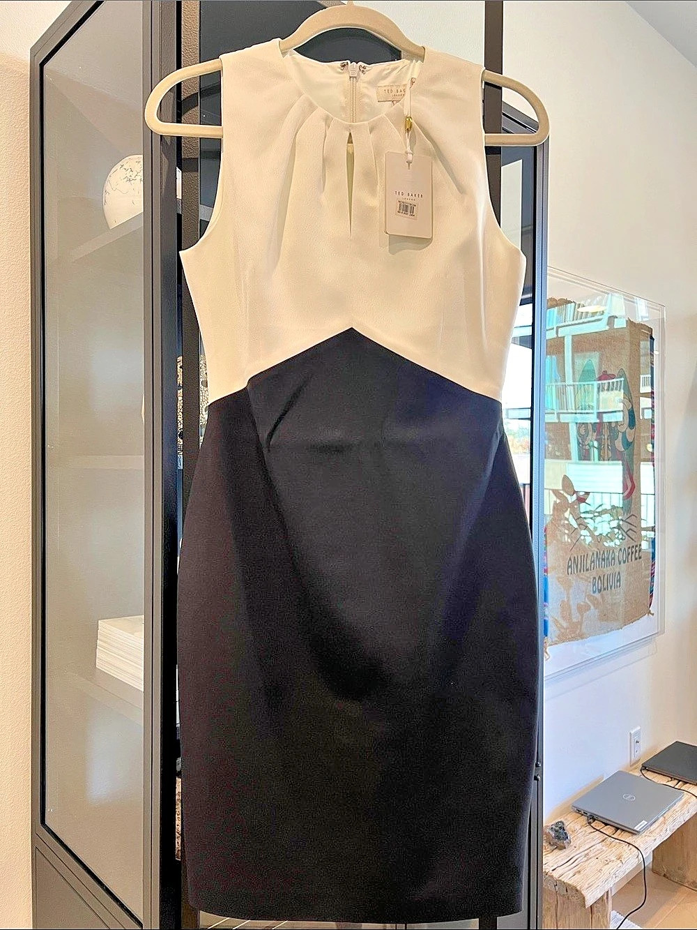 Ted Baker Zamelid Fitted Dress with Halter Neck Black & White Size 1